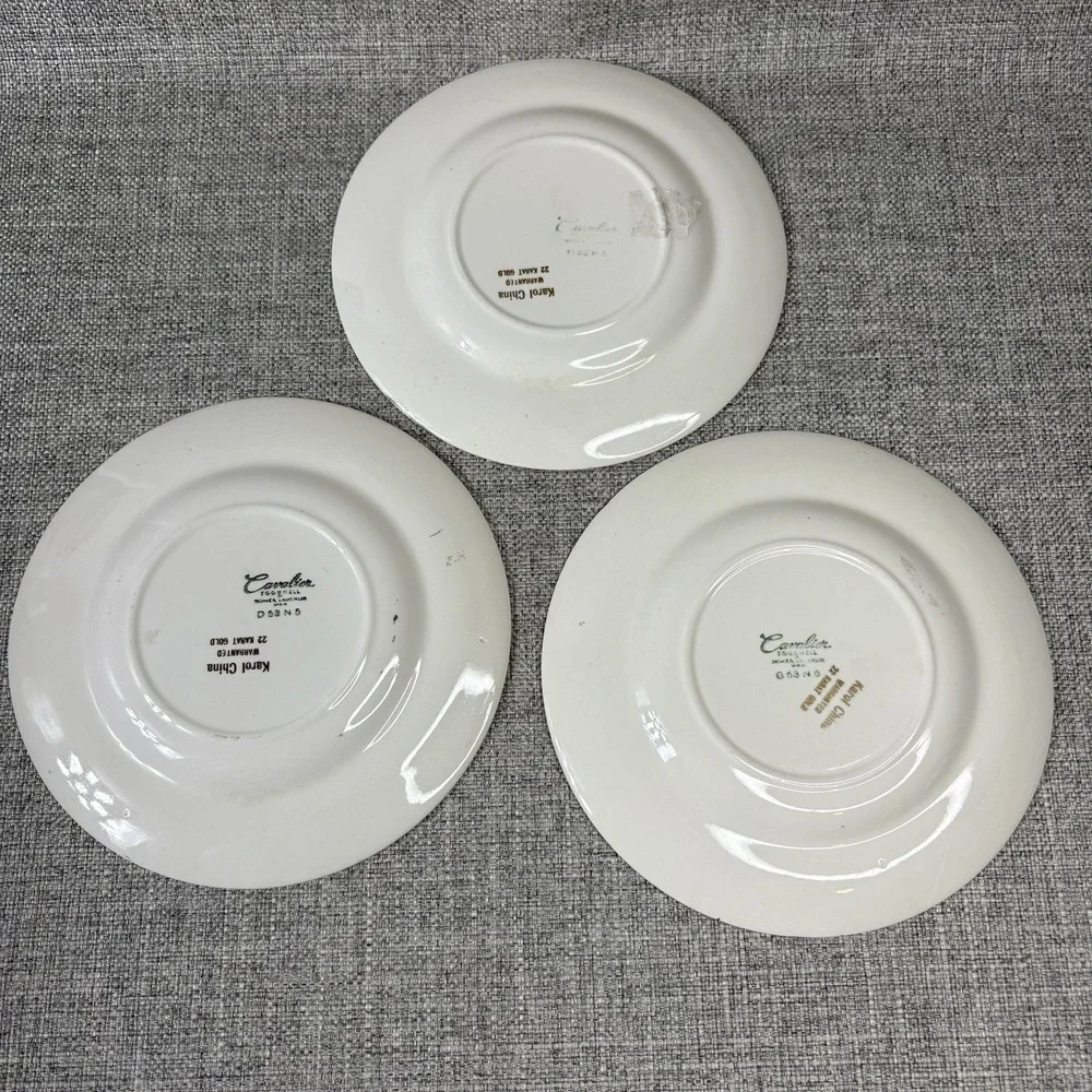 Cavalier Eggshell Karol China Antique Car Plates Fleur de Lis 22K Gold Set of 3